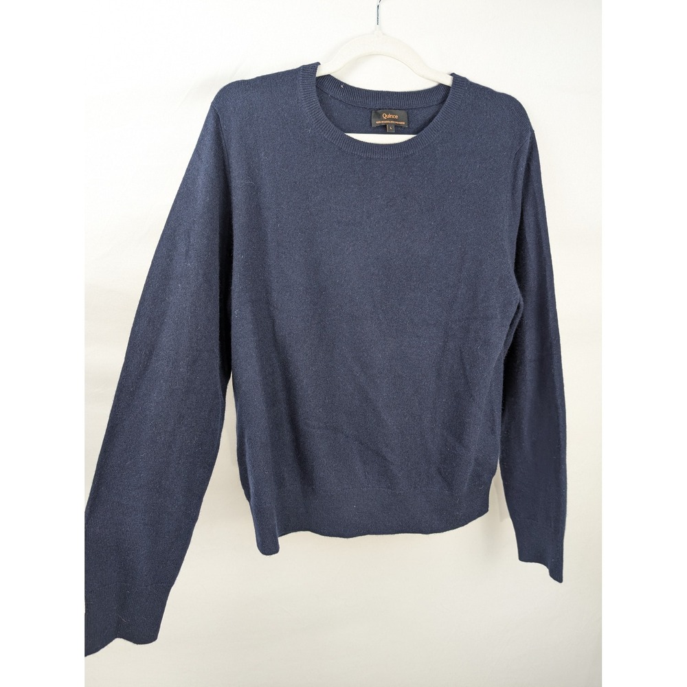 Quince 100% Mongolian Cashmere Crewneck Sweater Size L Navy Blue Quiet Luxury - Picture 2 of 8